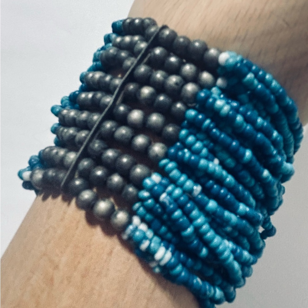 Beaded Turquoise & Silver Bracelet